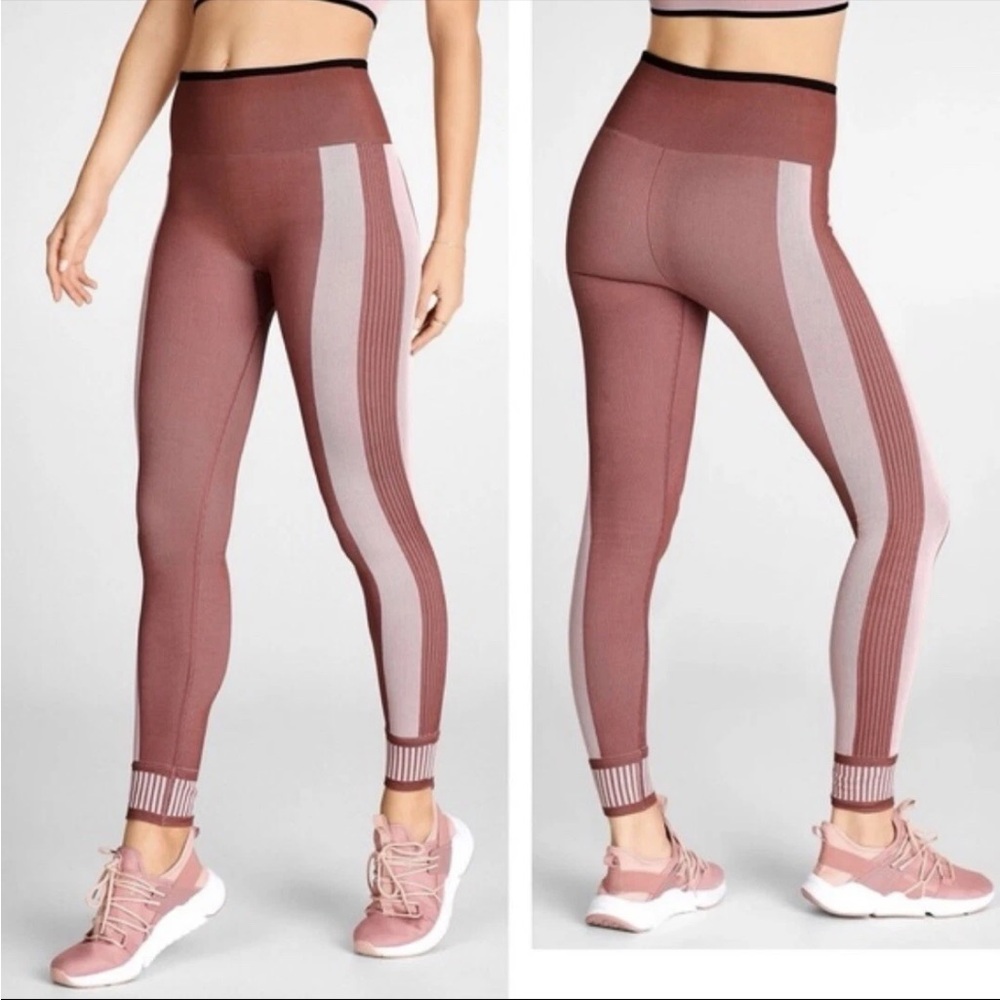 ☀️3/$25 Fabletics High Waisted Pink Colorblock Leggings seamless medium